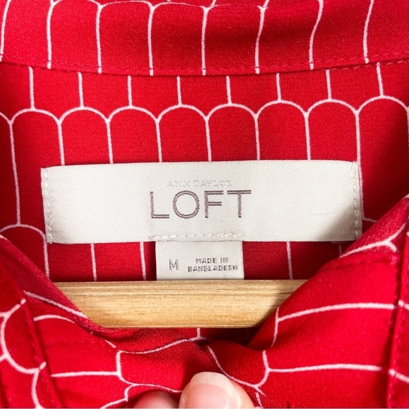 Loft Size: M geometric red long sleeve button up blouse - Picture 8 of 8